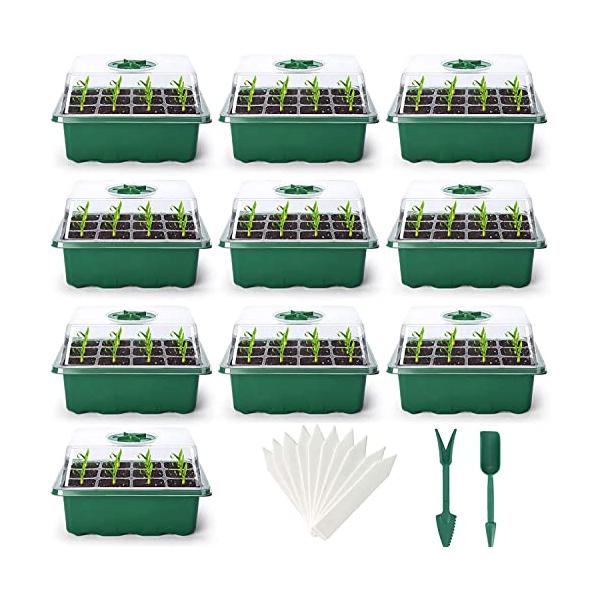 調整可能・透明 12穴 ・・PackageQuantity:10Size:12穴・品質の厚い殻: 高品質のPETで作られた透明なプラスチックシェルは、高硬度、高靭性で作られた苗ボウルは、洗浄して再利用できます。この育苗ポットは種子の始まりに...