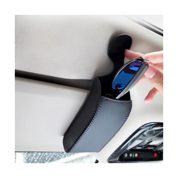 TIMYU 車 収納 メガネホルダー 縦型眼鏡ケース サングラスグリップ サングラスホルダー PUレザー・職人手縫 ブラック 縦型メガネケース