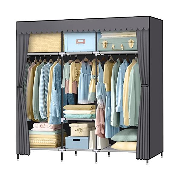 モダングレー/175cm x 44cm x 165cm/-・Color:グレー・パッケージ個数:1・大容量ワードローブクローゼット：サイズ-幅175×奥行44×高さ165cm。上下二階の構造に分かれています。3つの可動式の洋服吊り下げロッド...