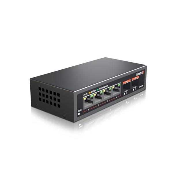 FOXNEO 2.5gbps スイッチングハブ 6ポート(4x2.5G RJ45と2x10G FOXNEO 2.5gbps スイッチングハブ 6ポート(4x2.5G RJ45と2x10G