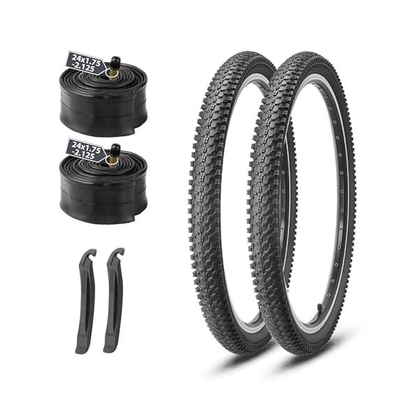 24×1.95 - 30TPI - ブラック/24×1.95 - 30TPI/-・Color:24×1.95 - 30TPI - ブラック・24インチマウンテンバイクタイヤ交換キットには、2本のタイヤ、2本のインナーチューブ、および2本のタ...