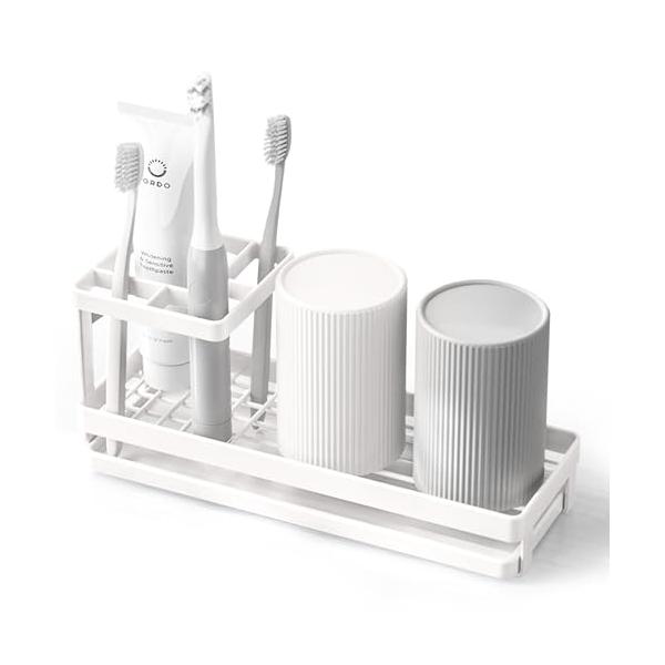 ホワイト/大/HCJPYSJ250209・Color:ホワイト・水切りラック―健康な歯の維持通気性と水切り機能を向上させるためのオープンデザインで、洗面用具を早く乾燥させ、細菌の繁殖を抑えます。カップを逆さまにして歯ブラシホルダーに置くと、...