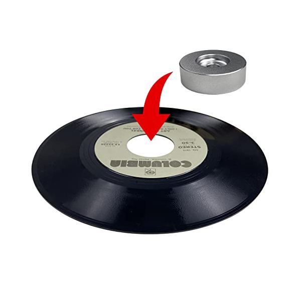 銀/-/-・Color:銀・パッケージ個数:1・パッケージ内容:1個45回転/分のアルミEP盤アダプター、サイズは7インチ、内孔径は7.5mm、高さは約12mm。・耐久性のある材質:45回転アダプターは良質のアルミを采用し、音質を向上させる...