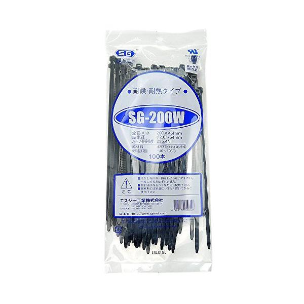 他サイト： エスジー工業SG Industrial 結束バンド 丈夫な国内製プロ仕様 SGタイ 屋外 対候 耐熱タイプ 長さ200mm SG-200Wの商品画像