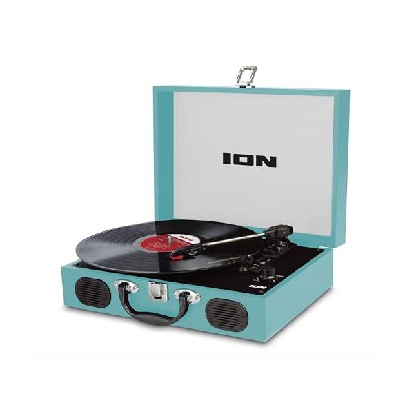 他サイト： ION Audio ポータブルレコードプレーヤー スーツケース型 スピーカー内蔵持ち運び 電池でも稼働 Vinyl Transport 水色の商品画像