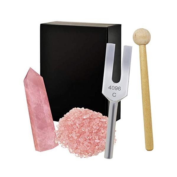 クリスタルチューナー 4096Hz 音叉 天然水晶 浄化用 5点セット