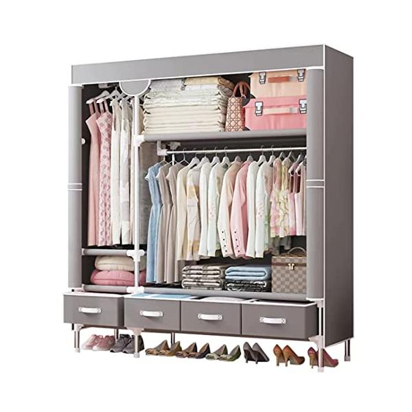 ハンガーラック カバー付き ワードローブ カバー付き ワードローブ クローゼット ワードローブグレー/130CM/-・パッケージ個数:1・大容量ワードローブクローゼット幅130×奥行45×高さ170cmの3段構造で、左右2本の可動式ハンガー...
