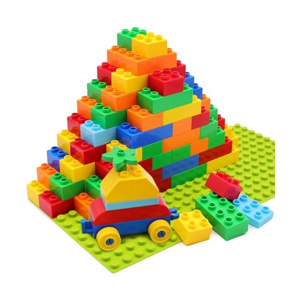 Edition:83・??豊富な色彩のブロックセット このブロックセットには、大きな積み木81ピースとベースプレート2枚が含まれ、7つの異なる色があり、視覚的に魅力的で、形や色に従って分類することで、子供たちの手と目の協調性や認知能力を高め...