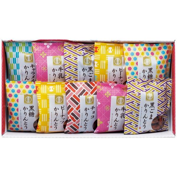 サクサクッとした食感に仕上げた、風味豊かなハチミツ入り黒糖かりんとう、ピーナッツの香ばしさと甘みが調和した、風味豊かなピーナツかりんとう、牛乳を生地に練り込み、サクサクッとした食感に仕上げた牛乳かりんとう、香ばしい黒ごまで仕上げ風味豊かな黒...