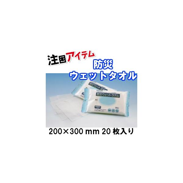 長期保存 防災ウェットタオル 200×300mm 20枚入り　使用期限：2026年10月
