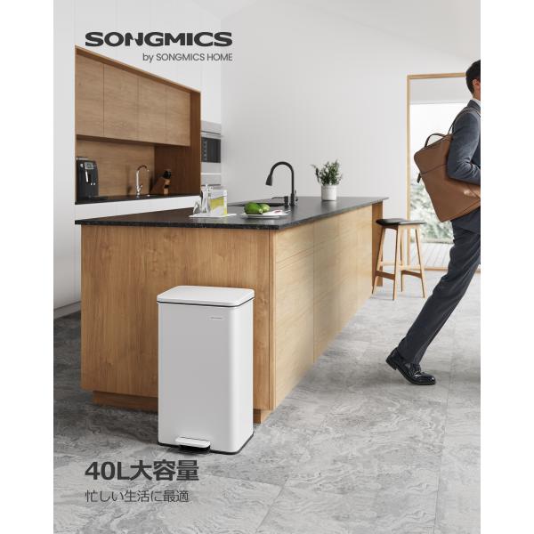 SONGMICS ゴミ箱 40L ペダル式 蓋付き 大容量 ステンレス製