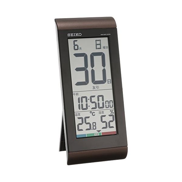 セイコークロック 置き時計 目覚まし時計 掛け時計 電波 デジタル 日めくりカレンダー 温度湿度表示 茶メタリック 本体サイズ:24.2×10.5×2.5cm SQ4