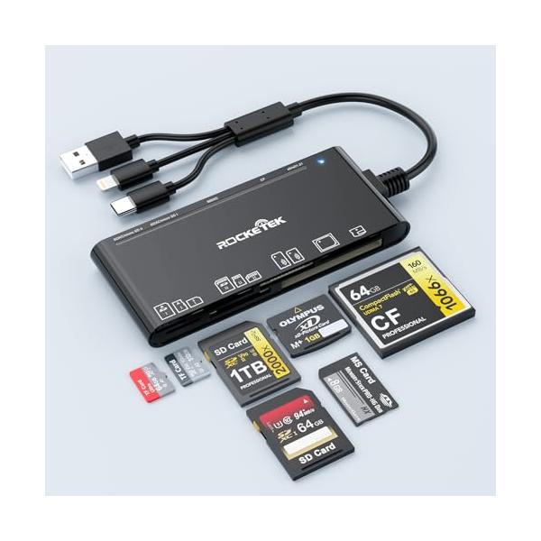 USB-C/Lightning/USB-A カードリーダー 7in1 SD/TF(Micro SD)/MS/XD/CF カードリーダーアダプター