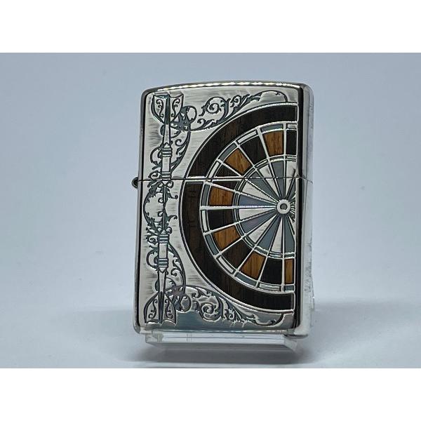 ZIPPO[ジッポー]両面加工 アンティーク ダーツ ウッド シルバーイブシ 
