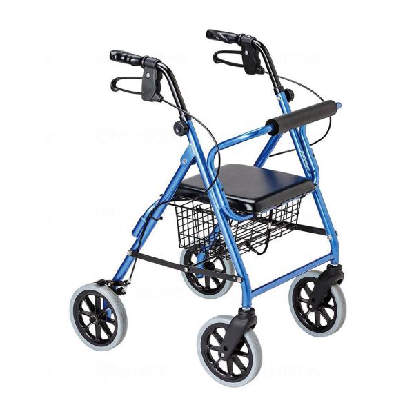 ■屋内外で利用できるスタンダードな歩行車。※付属品：バスケット■握りやすいグリップ形状のハンドルとブレーキ。■耐久性のあるブレーキユニットを採用。■物を運ぶためのバスケットは座面の下にあり安定性を重視。■座面クッションを備え、歩行途中でも腰...