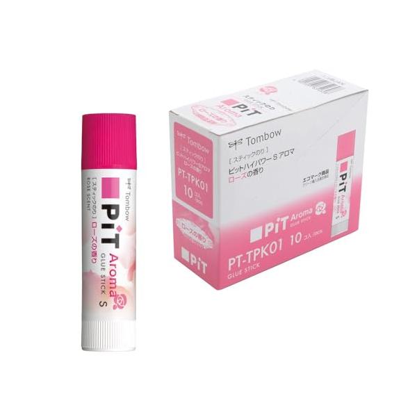 他サイト： トンボ鉛筆 スティックのり ピットハイパワー S アロマ ローズ 10個 PT-TPK01-10Pの商品画像