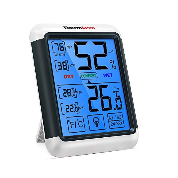 他サイト： ThermoProサーモプロ 湿度計デジタル 温湿度計室内 LCD大画面温度計 最高最低温湿度表示 タッチスクリーンとバックライト機能あり 置き掛け両の商品画像
