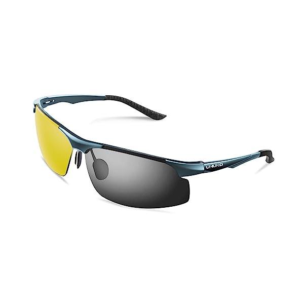 [UHUKO] 調光サングラス 夜間増光 偏光サングラス [昼夜兼用/快速調光/紫外線カット/超軽量]紫外線感知 調光レンズ スポーツサングラスUV4