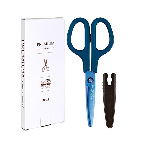 他サイト： プラス はさみ フィットカットカーブ プレミアムチタン ベタつかない 30度 切れ味継続加工 紙箱包装 ネイビー 35-723の商品画像