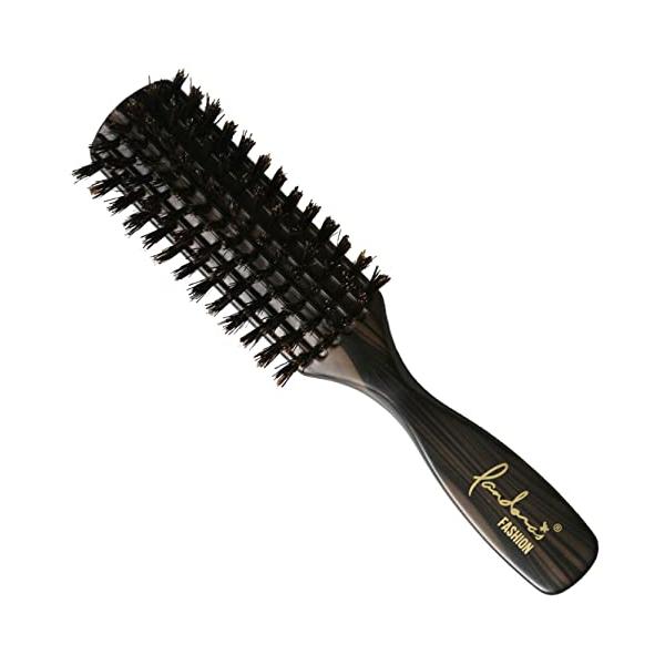 キヌガワカンパニー ヘアブラシ 天然毛 猪毛ブラシ 静電気 抑え 髪 傷めにくい 捉えやすい 扇型 植毛 木目調 ハンドル 5行 Sサイズ 1743A