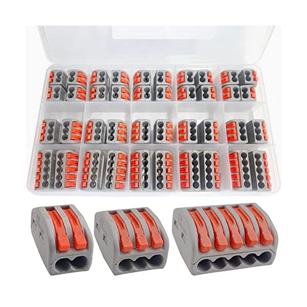 PENGLIN 40個 ワンタッチコネクター カンタン接続分岐コネクター 差込型電線コネクタ 2分岐 3分岐 5分岐 レバー付き端子 収納ケース付き