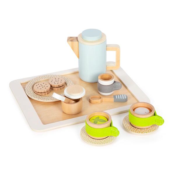 ●ティーパーティやカフェごっこ遊びを楽しむことが出来る 木のおもちゃ ままごとセットです。木製の一部にフェルトを取り入れたユニセックスなデザインのティーセットのおもちゃです。飲み物とお菓子を用意して、おやつの時間を再現するのはもちろん、注文...
