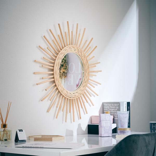 専門ショップ レトロ vintage ウォールミラー ラタン 藤製 天然素材