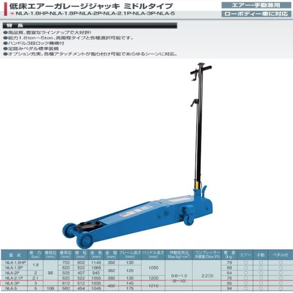 長崎ジャッキ NLA-3P 低床エアージャッキ 3トン エアー・手動兼用 