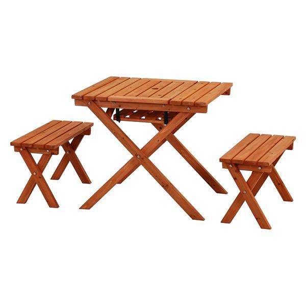 BBQテーブル&ベンチセット ミニ コンロスペース付 オレンジ 杉材