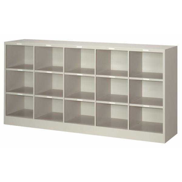 スチール製 3段ロッカー グレー×2 背面ケース 15人用 オープンタイプ スクールロッカー ニューグレー色