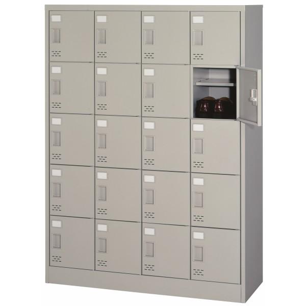 シューズロッカー 20人用 4列5段 扉付 錠無し ニューグレー色