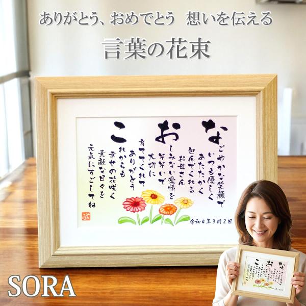 【お知らせ】2タイプの手書き風フォントからお選び下さい。お誕生日、還暦祝い、古希祝い、喜寿、米寿、退職祝い 送別、記念日などにお名前から世界にひとつの詩をお作りいたします。【大きさ 】縦20cm 幅25cm 【材質】　木製　ガラス裏面に立て...