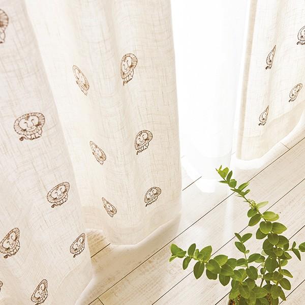 レースカーテン　リサラーソン柄　ライオン Lisa Larson リサ・ラーソン カーテン ライオン（刺繍） 巾100