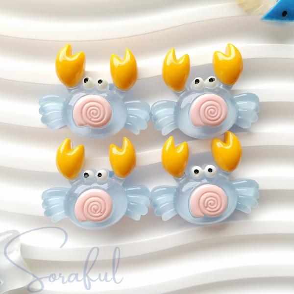デコパーツ 海のシリーズ クリアカラーのカニ 4個 貼付けパーツ D-0119
