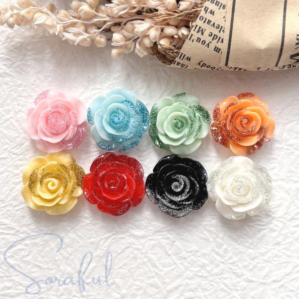デコパーツ ラメの薔薇カボション バラ ローズ 19mm 6個 貼付けパーツ D-0142