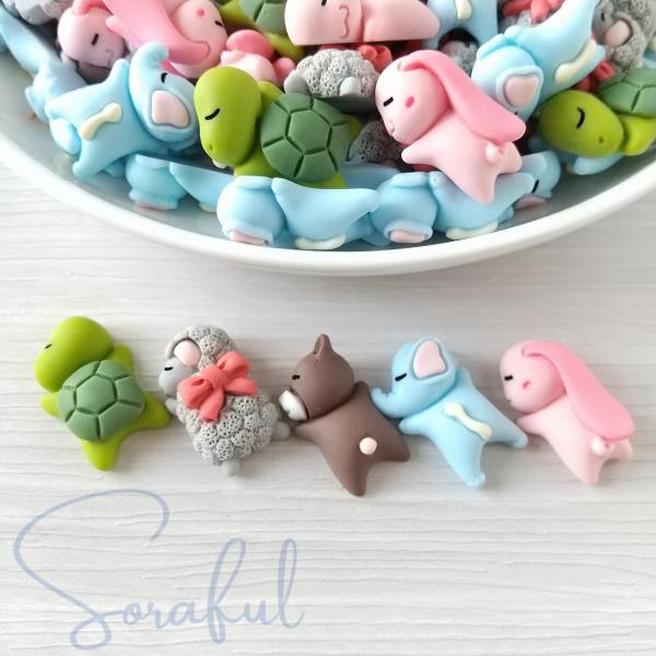 デコパーツ すやすやお昼寝アニマル かめ くま ひつじ うさぎ ぞう 動物 5個 貼付けパーツ D-0172