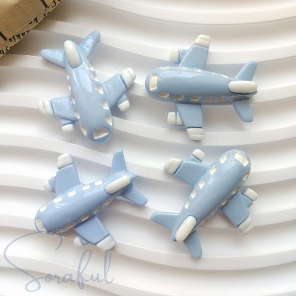 デコパーツ ブルージェット機 飛行機 4個 貼付けパーツ D-0174