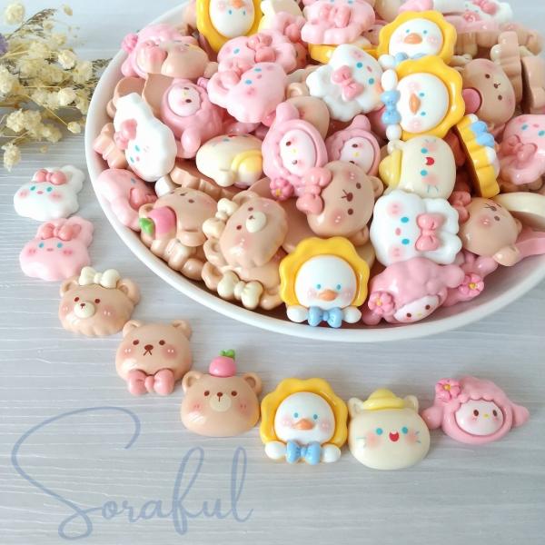 デコパーツ アニマルフレンズフェイス 動物 5個 貼付けパーツ D-0195