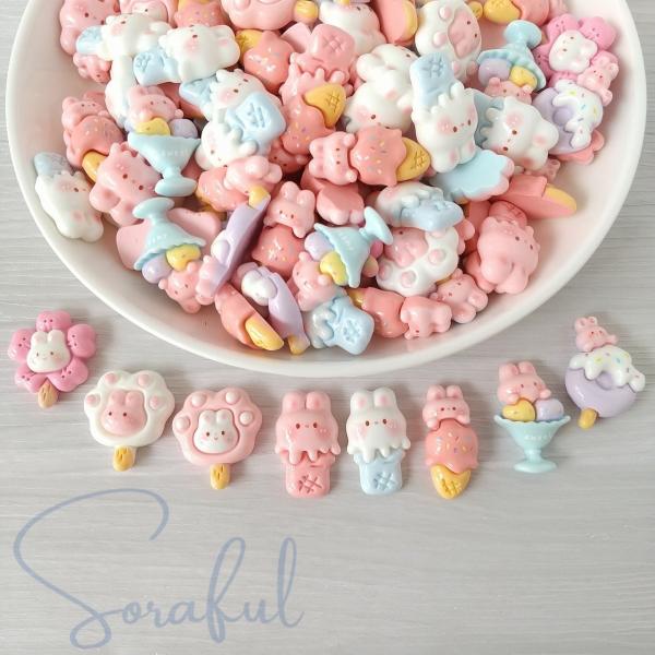 デコパーツ 可愛いデザートになったウサちゃん 5個 貼付けパーツ D-0203