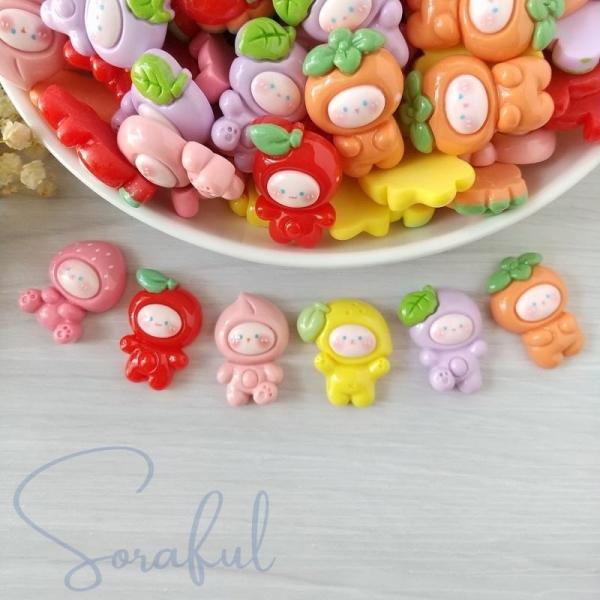 デコパーツ 果物の全身かぶりもの フルーツキッズ 6種セット 貼付けパーツ D-0213