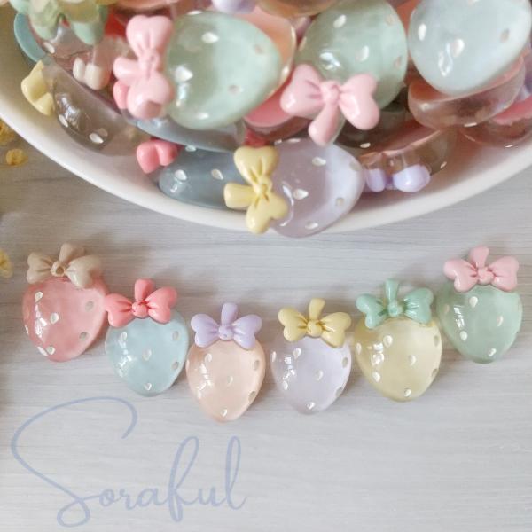 デコパーツ クリアカラーのイチゴ 苺 いちご ストロベリー 6個 貼付けパーツ D-0223