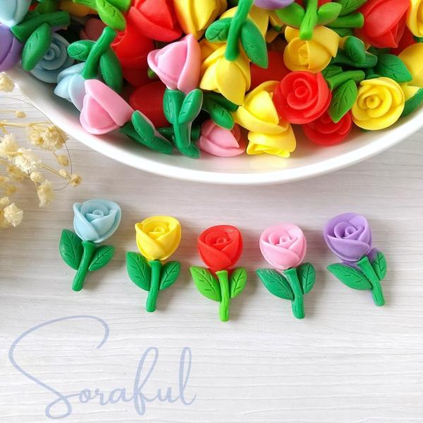 デコパーツ 小ぶりなビビットカラーの薔薇 バラ 花 フラワー 5個 貼付けパーツ D-0242