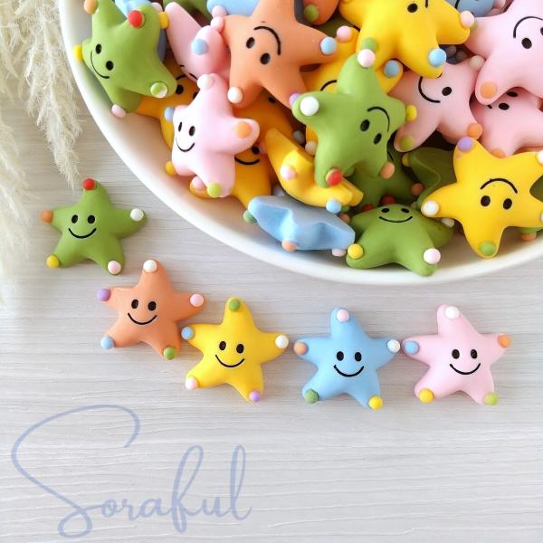 デコパーツ マットカラーのポップな星たち きらきら星 5個 貼付けパーツ D-0248