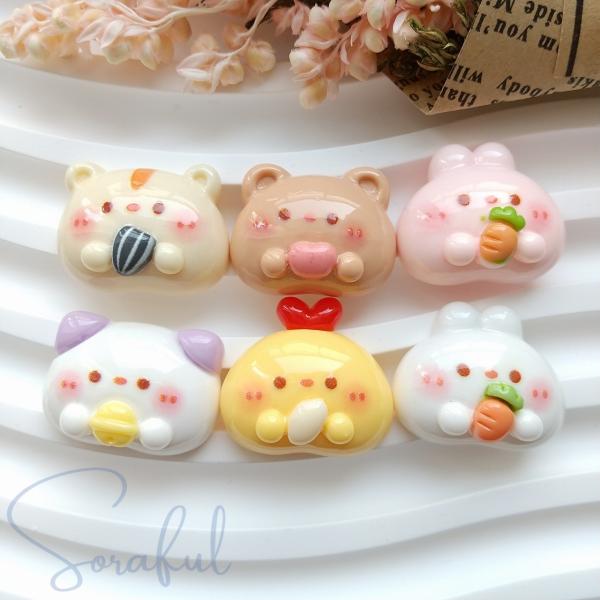 デコパーツ もぐもぐタイムアニマル 動物 おやつタイム 5個 貼付けパーツ D-0411