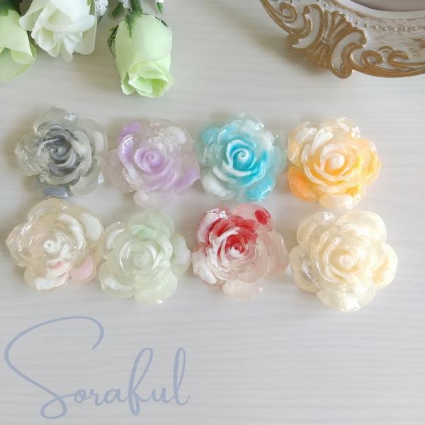 デコパーツ クリアカラー薔薇カボション バラ ローズ 大きめ 32mm 4個 貼付けパーツ D-0453