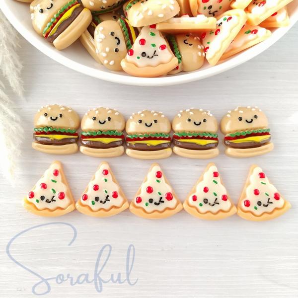 デコパーツ ハンバーガー ピザ 5個 貼付けパーツ D-0465