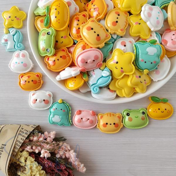 デコパーツ ステッチ フラットパーツ 動物 恐竜 ユニコーン 星 みかん 2個 貼付けパーツ D-0500ヘアアクセサリーやマグネット、キーホルダー用にピッタリ。