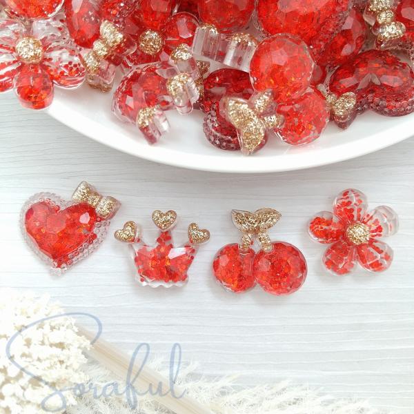 デコパーツ 真紅のクリスタルパーツ キラキラ ラメ スパンコール 多面カット 4個 貼付けパーツ D-0554