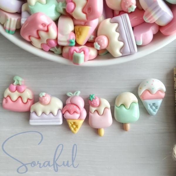 デコパーツ ぷっくりスイーツ パステルカラー かわいいパーツセット 6個セット 貼付けパーツ D-0605