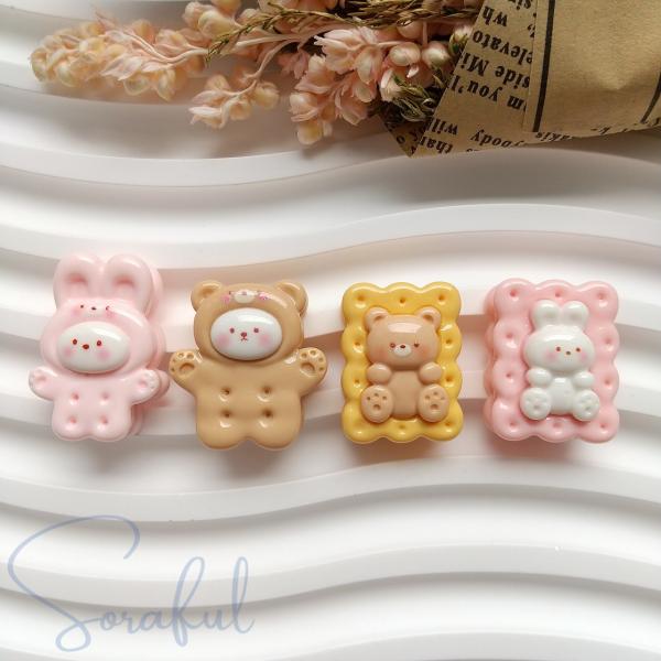 デコパーツ くまちゃんとうさちゃんのクリームサンドビスケット 4個